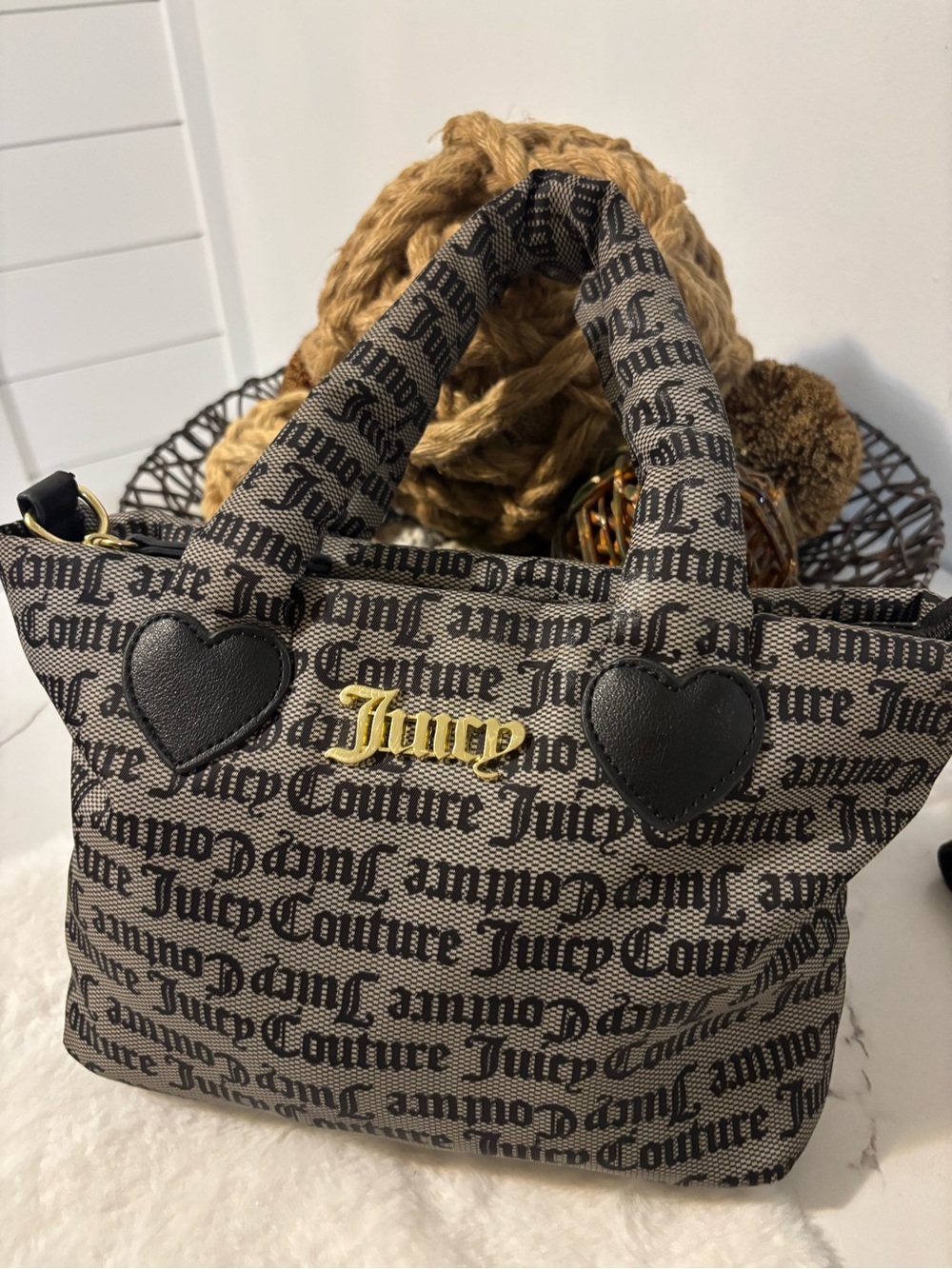 Juicy Couture Black Logo Patterned Tote with Gold Accent